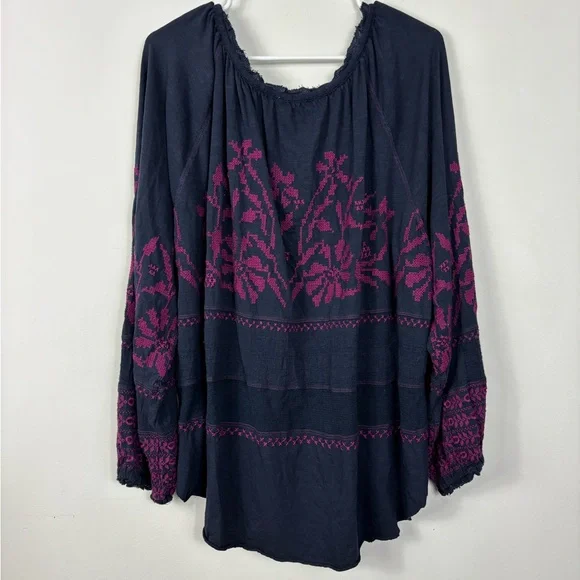 Free People Persuasion Embroidered Top Womens M Oversized Slouchy Boho Hippie - Picture 9 of 9